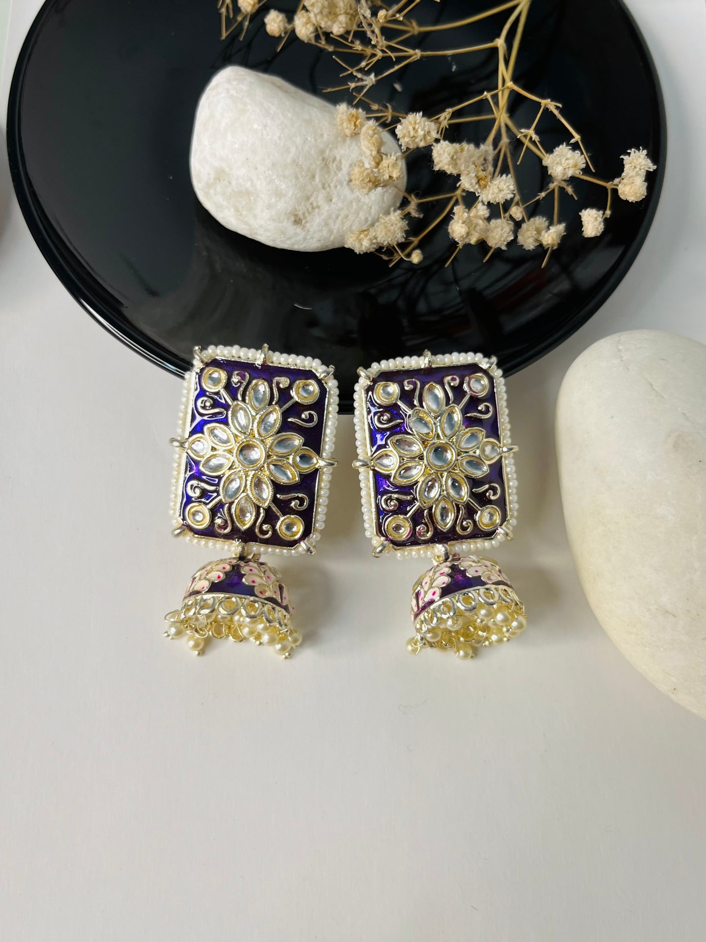 Purple Kundan Meenakari Earrings