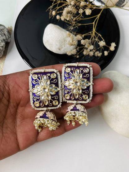 Purple Kundan Meenakari Earrings