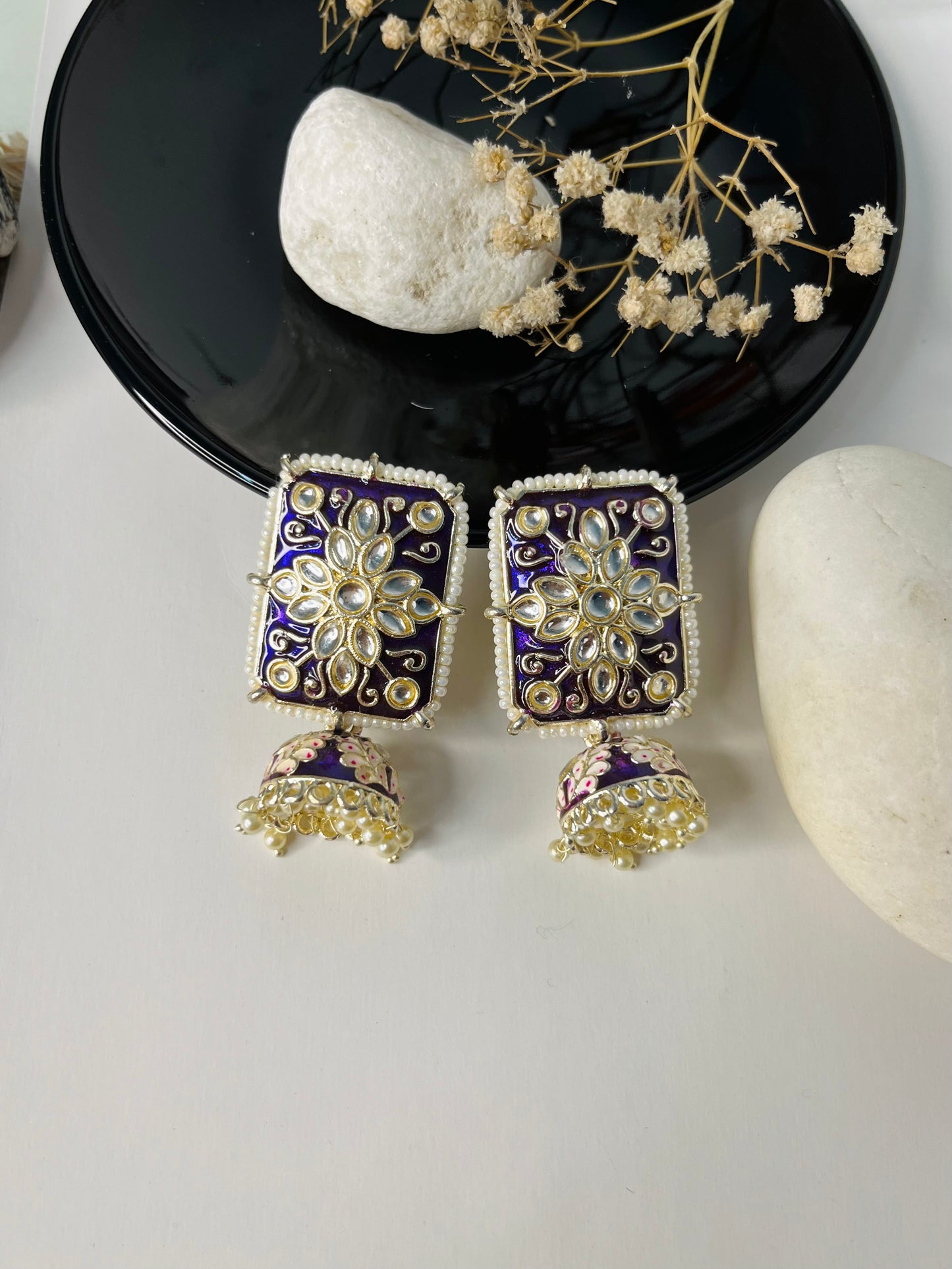 Purple Kundan Meenakari Earrings