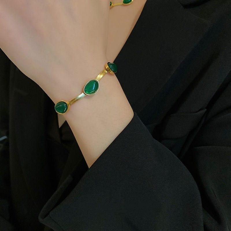 Emerald Green Gold-Plated Necklace Set