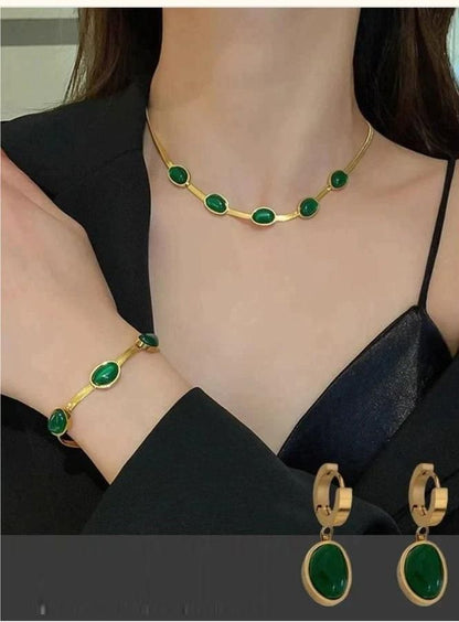 Emerald Green Crystal Gold-Plated Necklace Set