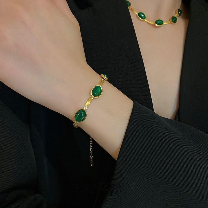 Emerald Green Gold-Plated Necklace Set