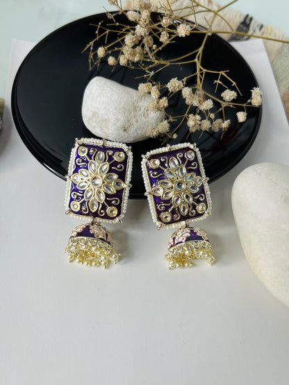 Purple Kundan Meenakari Earrings