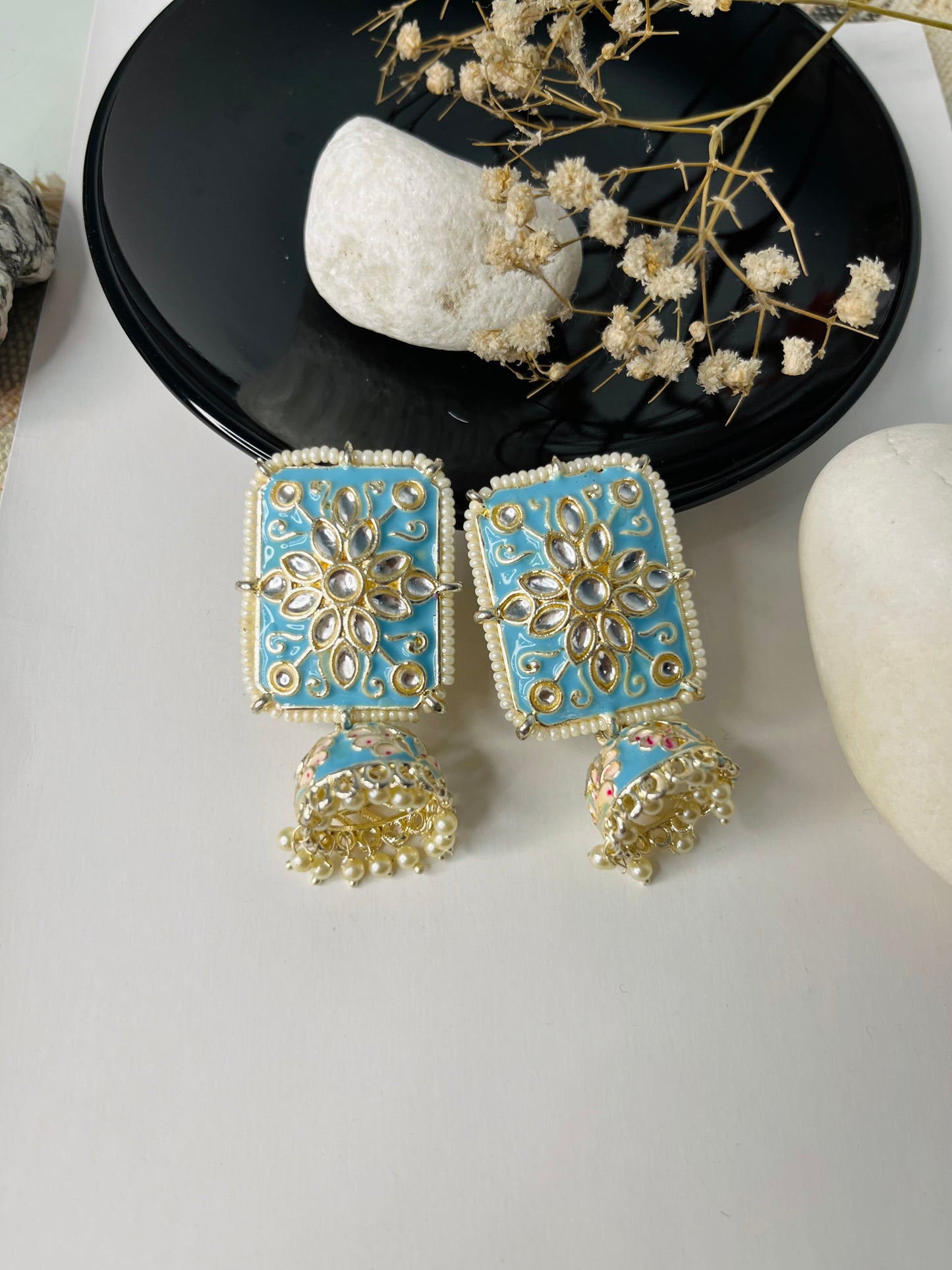 Sky Blue Kundan Meenakari Earrings