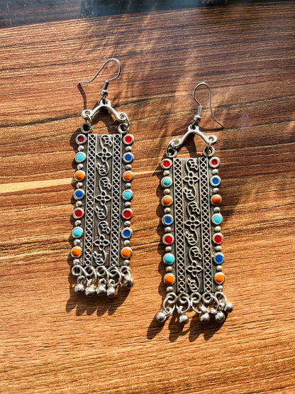 Silver Oxidised Multi-Colored Antique Earrings