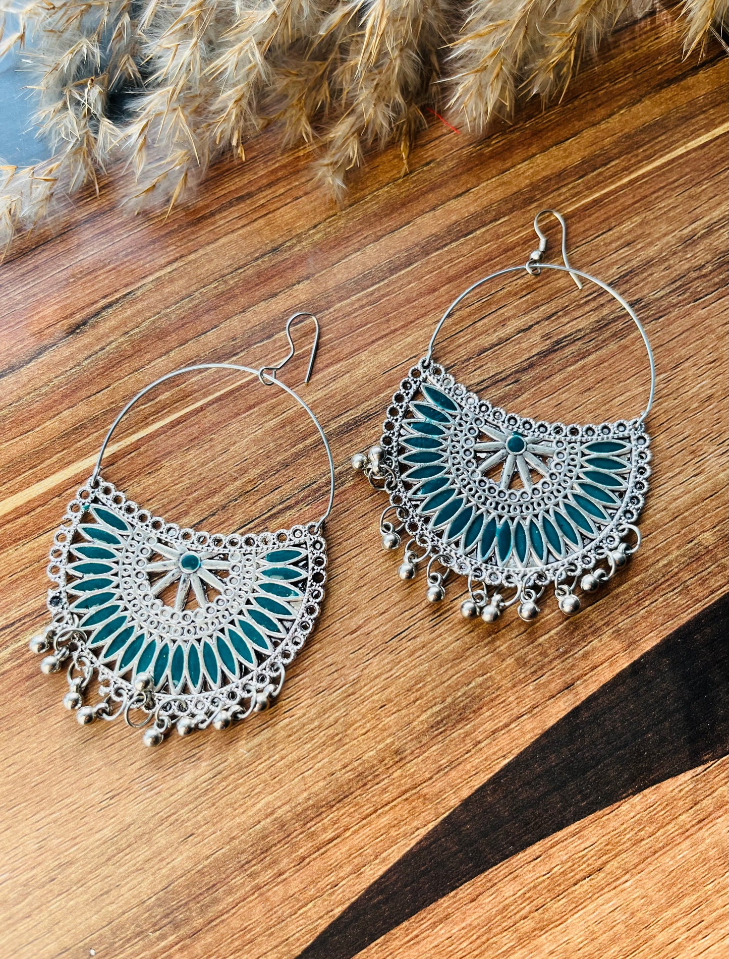 Silver Oxidised Embellished Chand Baali Earrings