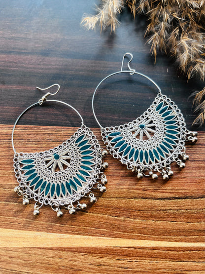 Silver Oxidised Embellished Chand Baali Earrings