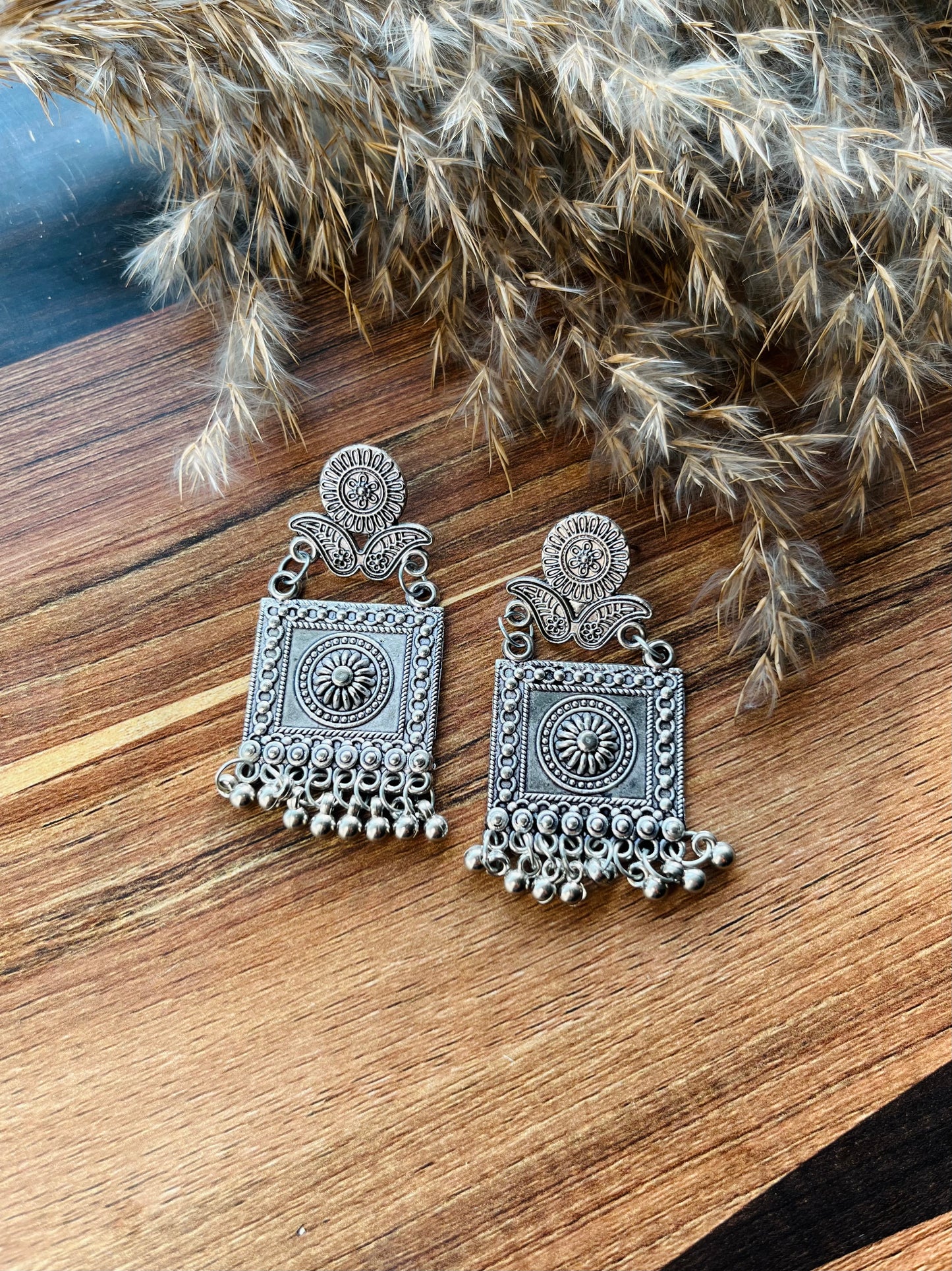 Silver-Oxidised Antique Ghungroo Earrings