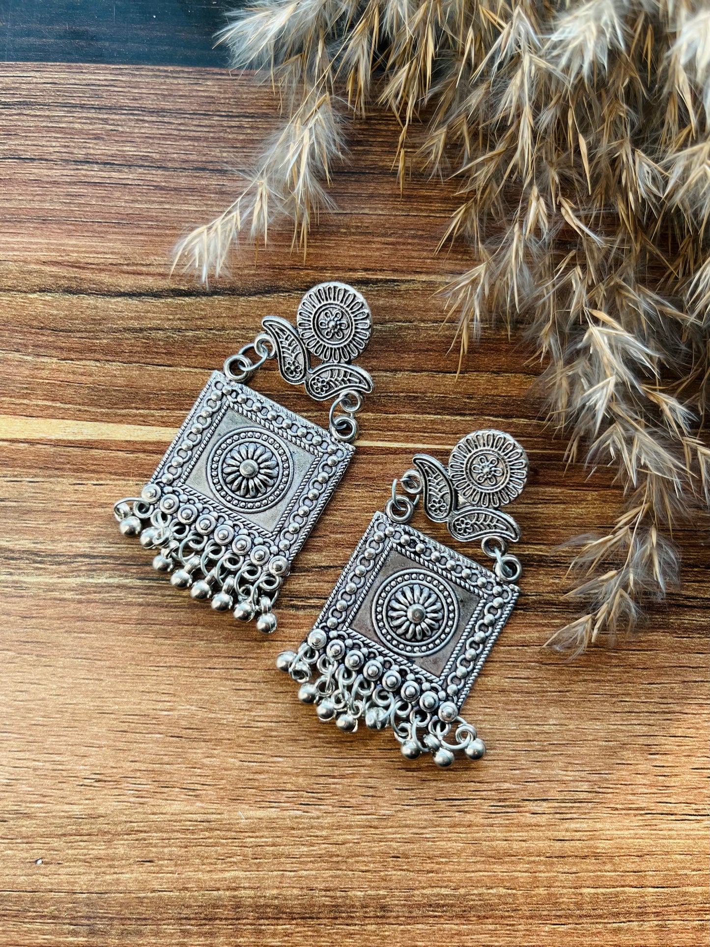 Silver-Oxidised Antique Ghungroo Earrings