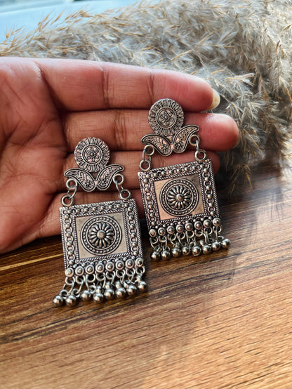 Silver-Oxidised Antique Ghungroo Earrings