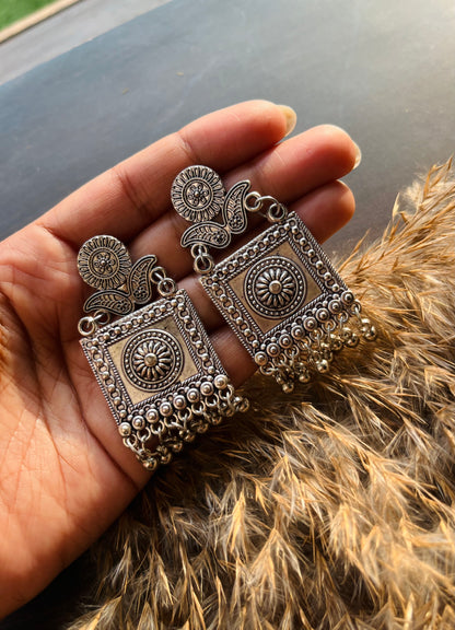 Silver-Oxidised Antique Ghungroo Earrings