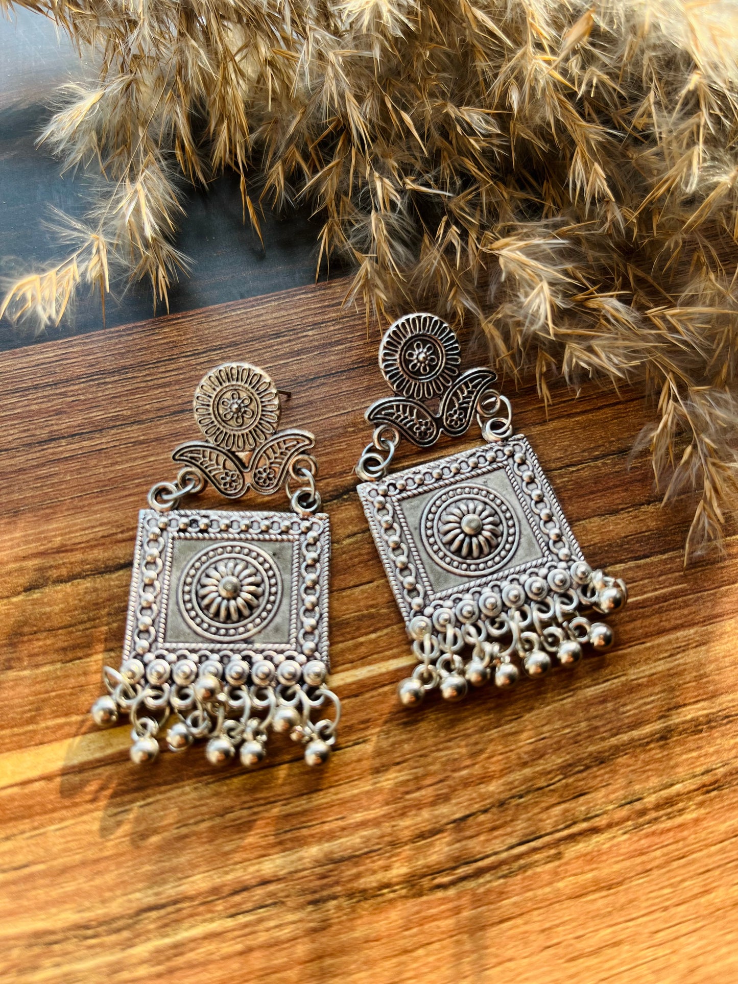 Silver-Oxidised Antique Ghungroo Earrings