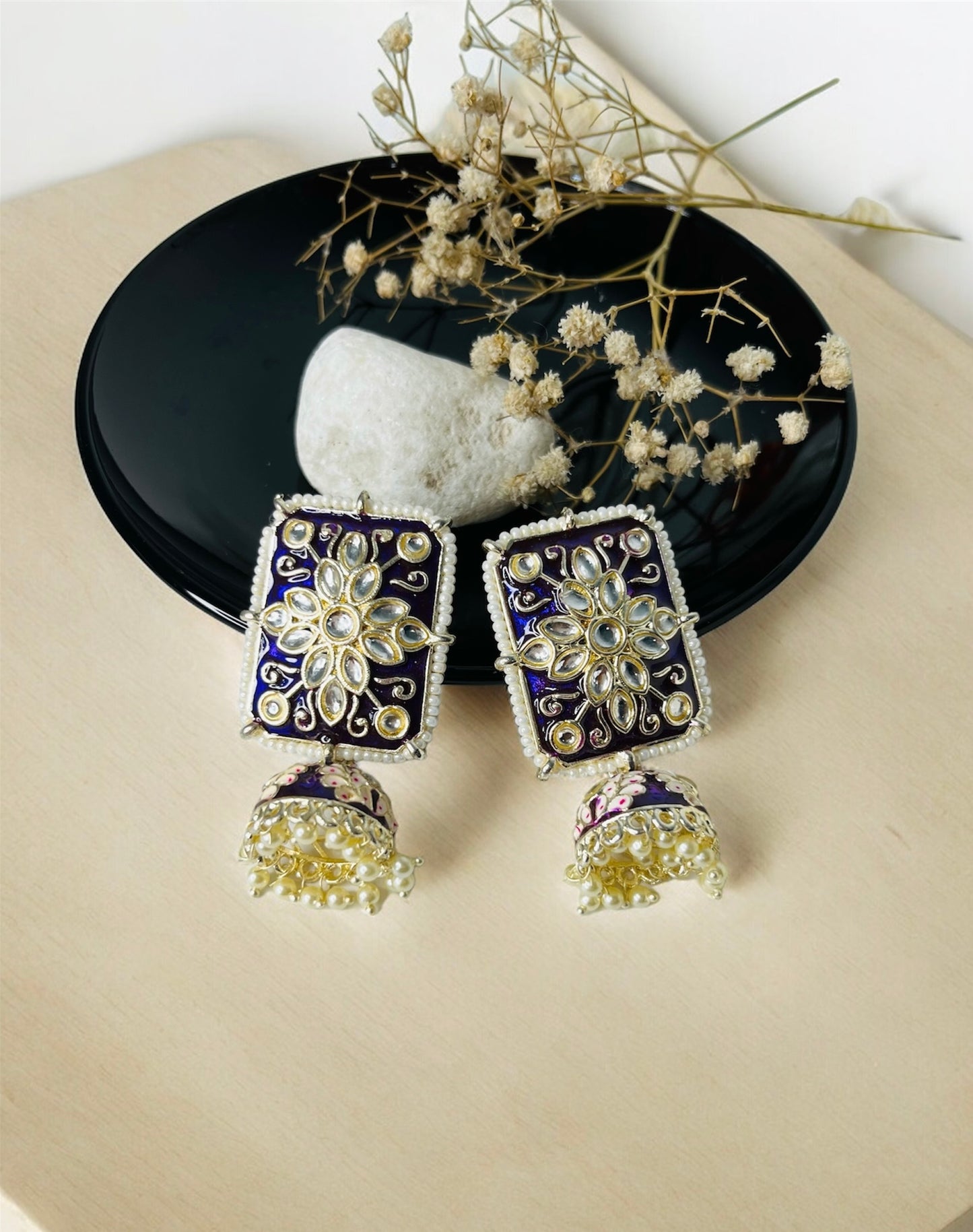 Purple Kundan Meenakari Earrings