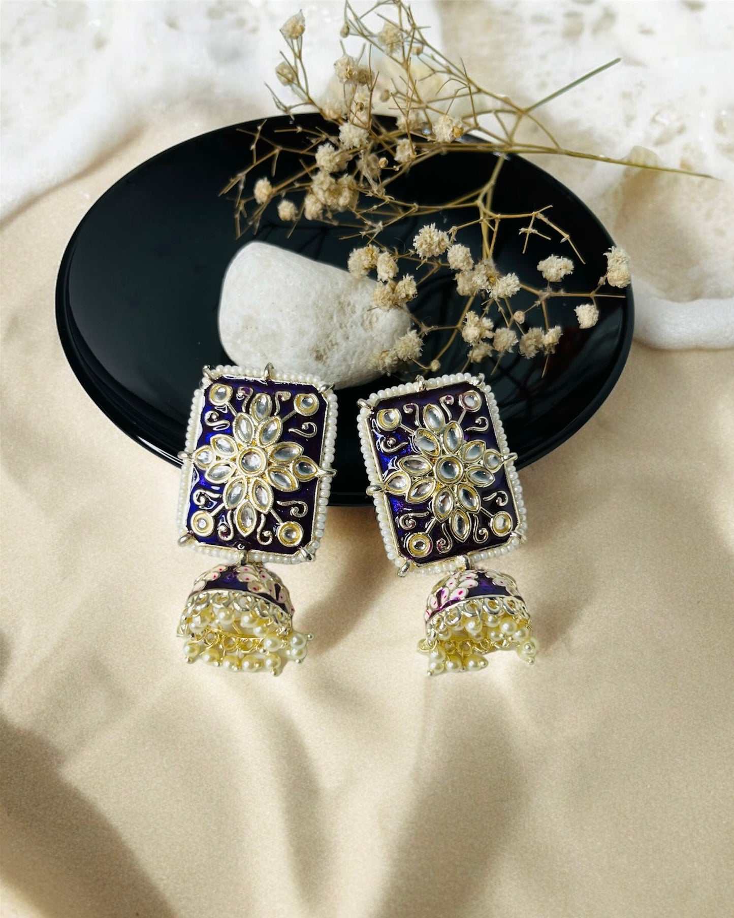 Purple Kundan Meenakari Earrings