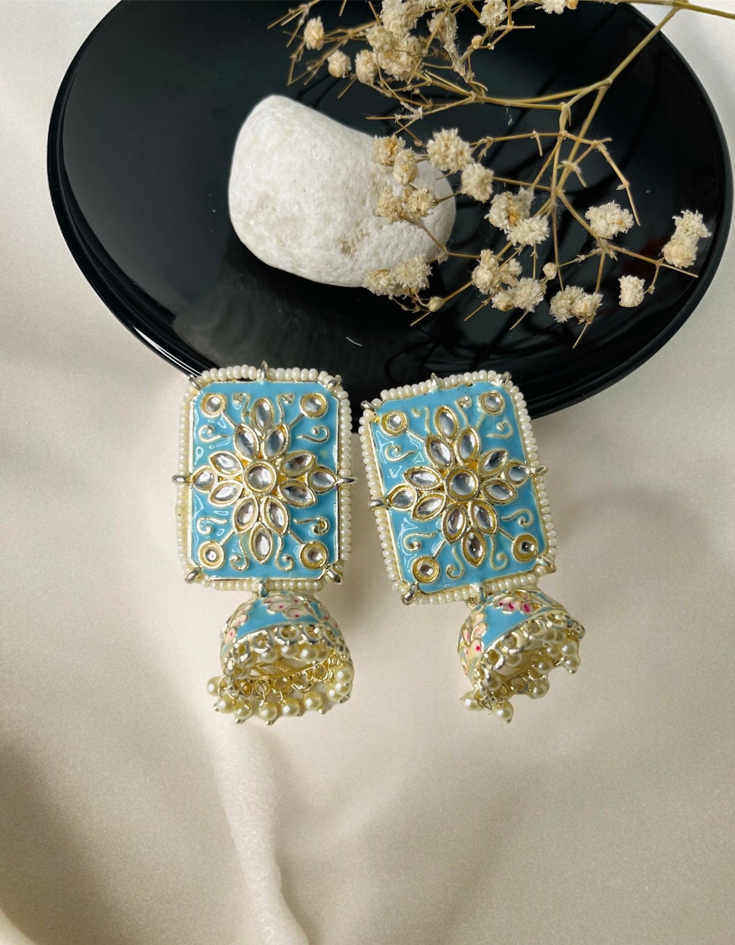 Sky Blue Kundan Meenakari Earrings